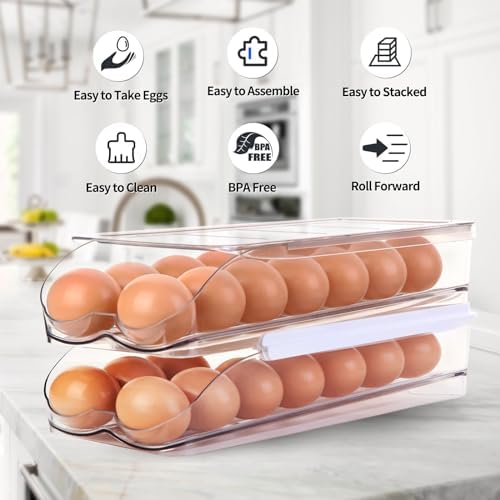 Egg Holder for Fridge, Automatic Rolling Egg Container -2 Tier