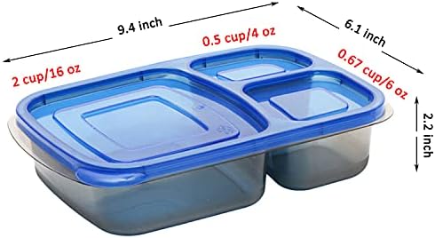 7 Sets Bento Lunch Box, Meal Prep Containers, Reusable 3 Compartment Plastic Divided Food Storage Container Boxes