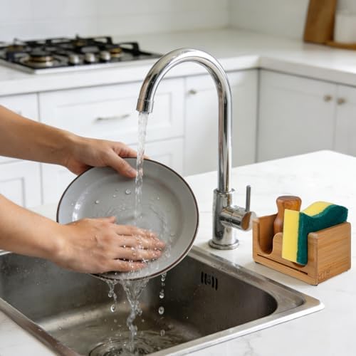 Sponge Holder for Kitchen Sink Teak Wood,Self Draining