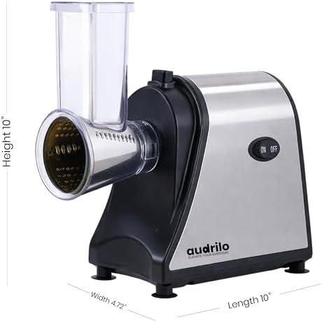 AUDRILO Electric Salad Maker & Cheese Grater, 5-in-1 Electric Vegetable Slicer with Interchangeable Stainless Steel Blades, Electric Food Processor for Cheese, Fruits & Vegetables, Electric Grater - Image 4