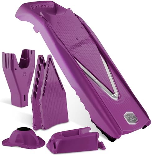 Mandoline Food Slicer Börner V5 (Profi Set) by Reston Lloyd • V-Slicer with 4 Inserts, Docking Station & Food Holder • Made in Germany • Fruit & Vegetable Chopper • Multiple Settings • Color: Purple by B%C3%B6rner