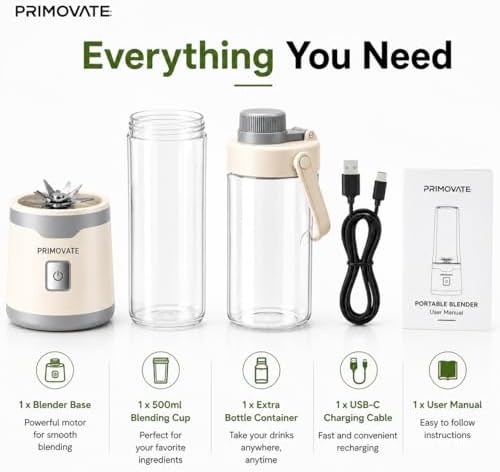 Portable Blender 2026 Model, 450ML, 18-Blade Powerful Smoothie Maker, USB Type-C Rechargeable, Ice Crushing Personal, 1500mAh Battery, 60W Motor, Travel Blender with Extra Jar & Lid - Image 7