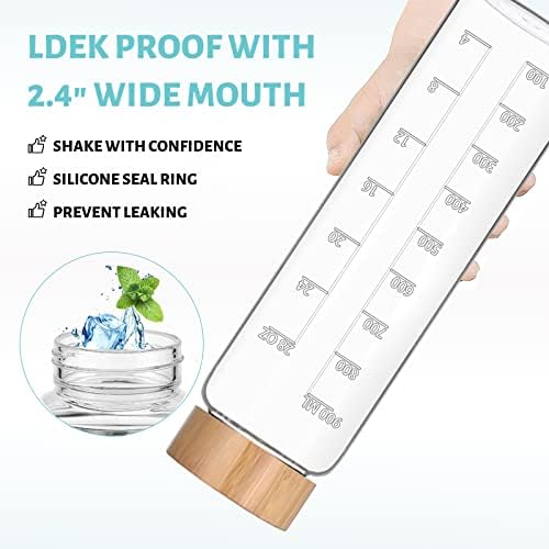 32 oz Glass Water Bottles, 1 L Drinking Bottle With Bamboo Lid