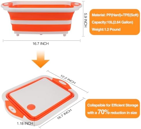 Collapsible BBQ Prep Tub/Cutting Board 10L, Orange