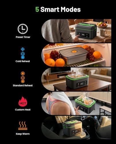 Heated Lunch Box, 100W Cordless Electric LunchBox with Scheduled Heating and Leakproof 1.2L Battery Operated Food Warmer for Car Travel Jobsite, Portable for Truck Drivers Workers Adults