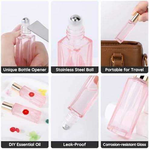 Segbeauty 0.34oz Glass Roller Bottles for Essential Oils, Pack of 5 Pink Roller Ball Applicator Mini, 10ml Small Empty Perfume Aromatherapy Oil Container Bottles with Dispensing Tools for Travel - Image 4