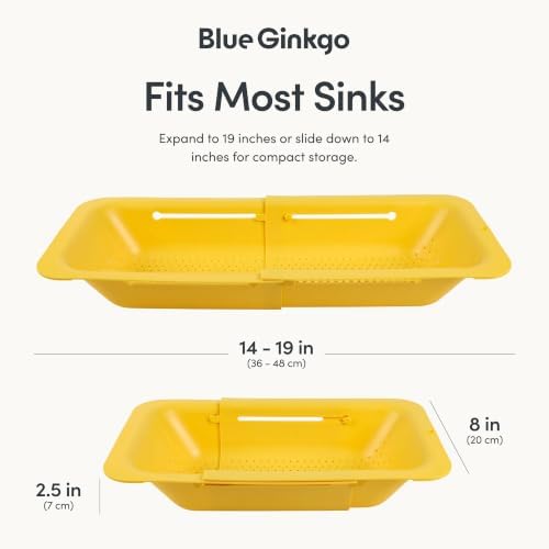 Over Sink Colander, Extendable Kitchen Strainer, Yellow