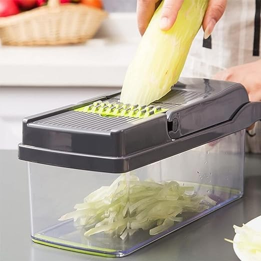 Multifunctional Vegetable Chopper and Dicer - Food Slicer With Replaceable Blades for Onions and More (Grey) - Image 2
