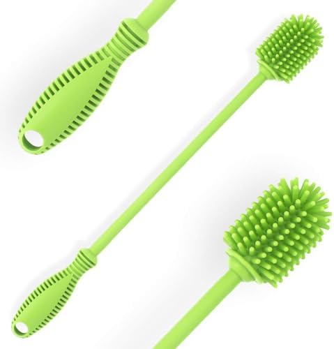 Silicone Bottle Brush with Long Handle, 12.5" Water Bottle Cleaner, Green by ddLUCK