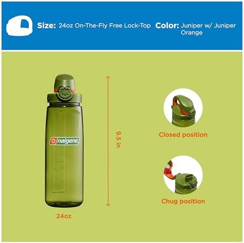Nalgene 24 oz On The Fly Lock-Top Water Bottle, Juniper w/Juniper Orange - Image 5