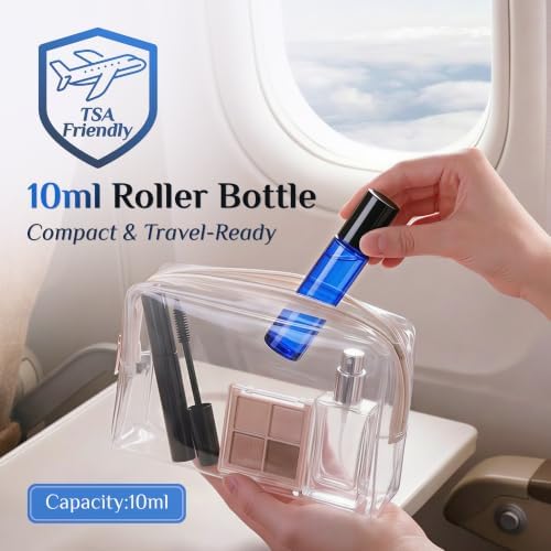 PrettyCare 10 ml 4 Pack Essential Oil Roller Bottles with Stainless Steel Roller Ball - Refillable Leak-proof Empty Thick Blue Glass Roll on Bottles with Black Caps for Travel, Perfume - Image 4