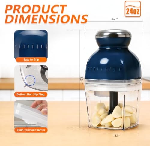 Brigii Electric Garlic Mincer & Onion Chopper, 3-Cup Mini Food Processor - Image 3