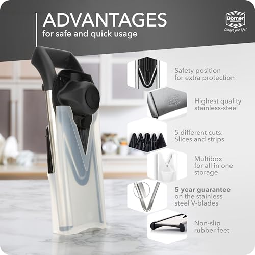 Börner by Reston Lloyd Mandoline Slicer V6 (Starter Set) • Stainless Steel Slicer with V-Blade • Adjustable Kitchen Slicer for Vegetables & Fruits • Various Thicknesses & Grater - Image 4