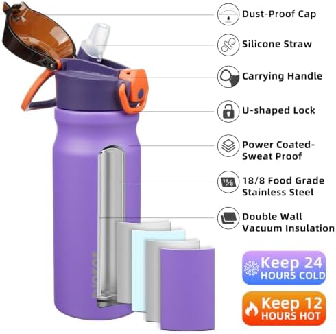 BJPKPK 18 oz Water Bottle with Straw & Handle, Insulated Stainless Flask - Image 2