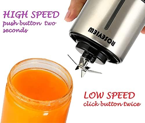 Portable Smoothie blender ROSEVIEW Glass bottle USB rechargeable mini Handheld Ice Shakes Cup 2 speed blend juicer Cordless Personal smoothies maker Fruit mixer (Metallic) - Image 3
