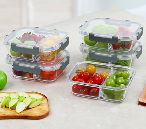 10 Pack,30 oz, 2 Compartments Glass Meal Prep Containers with Lids