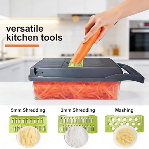 Vegetable Chopper, 15-in-1 Mandoline Slicer with Container, Dicer, Grater, Shredder, Hand Protector, 8.85 x 4.45 in - Image 2