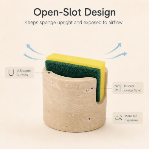 1 Pack Travertine Sponge Holder for Kitchen Sink Counter, Natural Stone