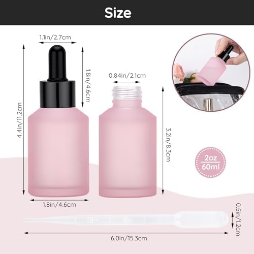 Segbeauty 2oz Travel Frosted Glass Dropper Bottle, 2 Pack 60ml Glass Eye Dropper Bottles for Essential Oils Bottles Refillable Empty, Pink Travel Size Containers for Liquids Oils with Transfer Tool - Image 3
