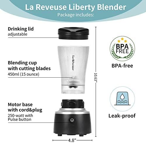 Single Serving Blender, Portable 15oz Cup, 250W, Black, LARB2202