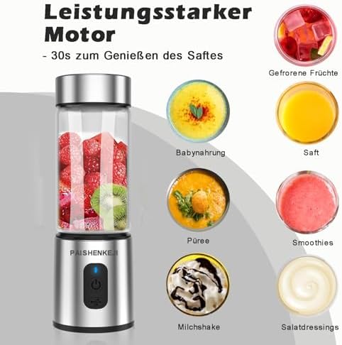 Glass Portable Blender Smoothies: Mini Personal Blender Shakes and Smoothies Small USB Rechargeable, Baby Food Travel Beach Office Sports Kitchen Gym Use - Image 5