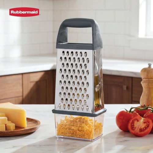 EZ Grip Box Grater, Stainless Steel Cheese Grater & Container - BPA Free Multi-Surface Cheese Shredder & Food Grater Silver Blue | Graters for Kitchen -Non-Slip Base, Dishwasher Safe