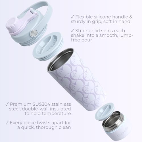 Elanelle 20oz Insulated Stainless Steel Shaker Bottle with Storage Base, Strainer Lid Protein Shaker Cup for Gym, Ball-Free Quiet Mixing, Carry Handle, BPA-Free, Purple (C' Lilac) - Image 2
