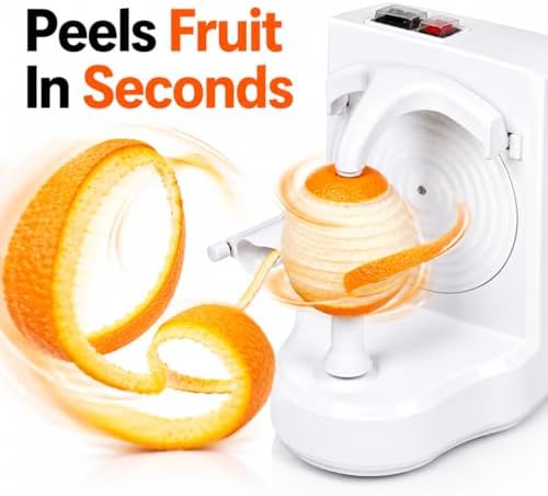 Electric Orange Peeler Automatic Fruit and Vegetable Peeler Machine, Peels Apples, Potatoes, Citrus, Stainless Steel Blade, Compact White (White)
