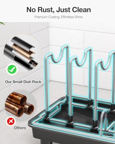 Small Dish Drying Rack with Drainboard, Compact for Kitchen Counter, Black
