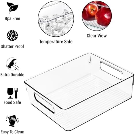 Clear Plastic Storage Bins, Pantry Organizers and Storage, Kitchen Organization and Storage Containers Bins for Organizing, Fridge, Freezer, Bathroom, Pantries, Medicine Cabinet Organizer Bin