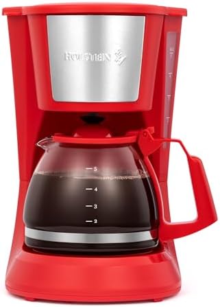 Holstein Housewares 5 Cup Drip Coffee Maker – Compact and User-Friendly with Auto Pause & Serve, Reusable Filter & Glass Carafe, Office & Dorm Use, Red by HolsteinHousewares
