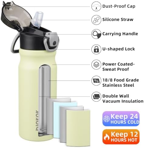 BJPKPK 18 oz Water Bottle with Straw & Handle, Insulated Stainless Flask - Image 2