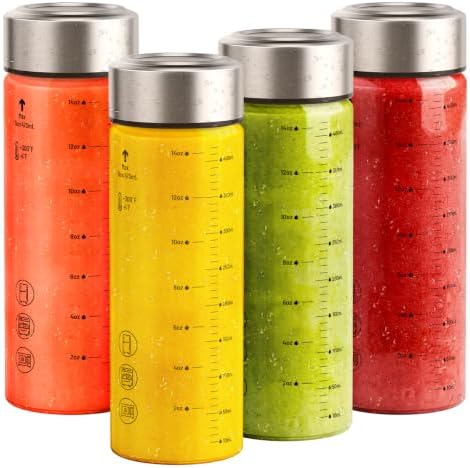 Sursip Wide Mouth Borosilicate Glass Juice Bottles 16oz 4 Pack with Lids by Sursip%C2%AE