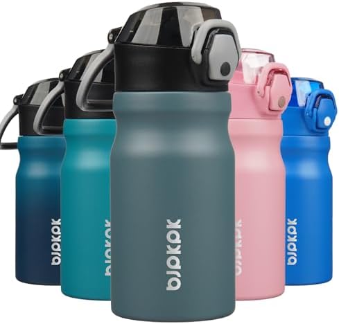 BJPKPK 14 oz Insulated Water Bottle, Straw, Handle, Stainless Steel Flask by BJPKPK