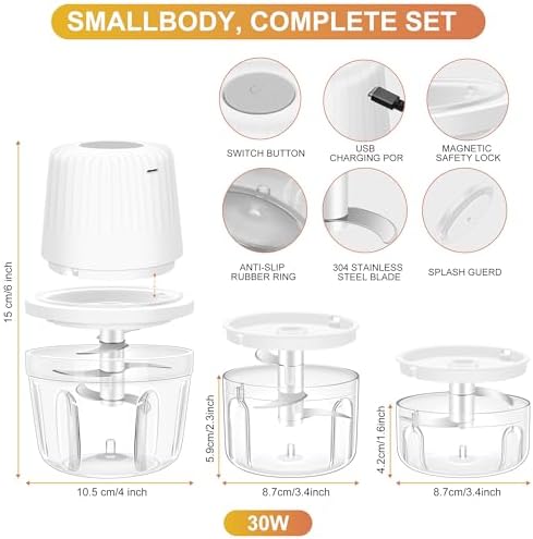 100+250+400ML Electric Garlic Chopper, 6 Blades Garlic Mincer - Image 7