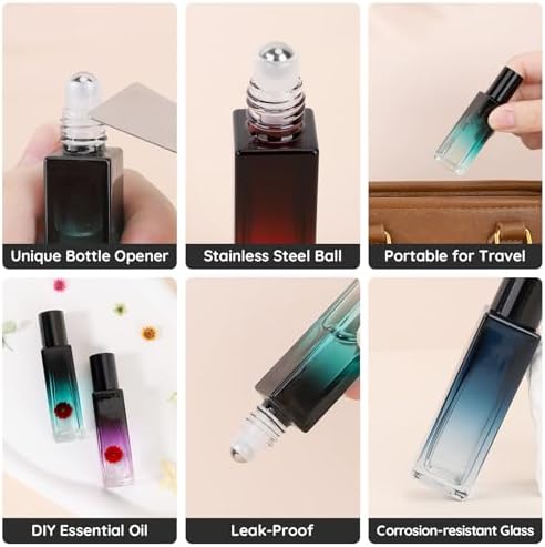 Segbeauty 0.34oz 5pcs Travel Empty Glass Roll on Perfume Bottles Refillable, 10ml Travel Size Essential Oils Roller Bottles with Dropper, Mini Liquid Containers for Eye Essence Bottle Small Containers - Image 2