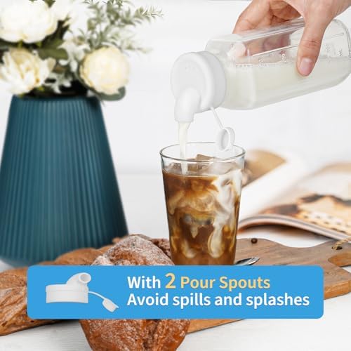 6 Pack 16 Oz Glass Juice Bottles with Lids,2 Pour Spouts & Scale Marks