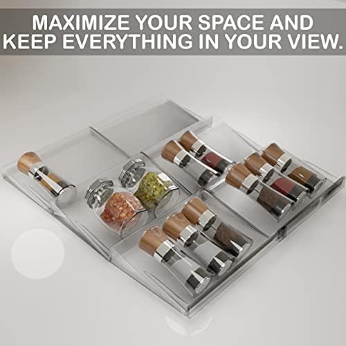 3 Tier Spice Rack- Kitchen Drawer Organizer - Clear Plastic Storage Rack for Kitchen Pantry - Perfect for Salt, Pepper, Spices and Seasonings