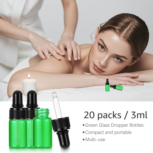 Kesell 20pcs 3ml Green Glass Dropper Bottles with Black Caps - Image 5