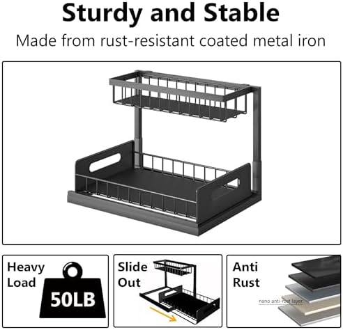 Slide Out Under Sink Organizers and Storage, Black, 1 Pack