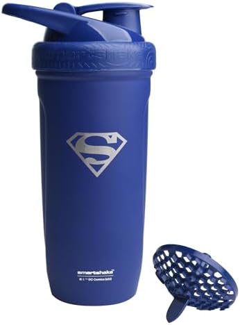 Smartshake DC COMICS Reforce Stainless Steel Protein Shaker Bottle 900 ml | 30 oz - Leakproof Screw-on Lid - BPA Free – Unisex - Non Insulated - Superman Logo by Smartshake