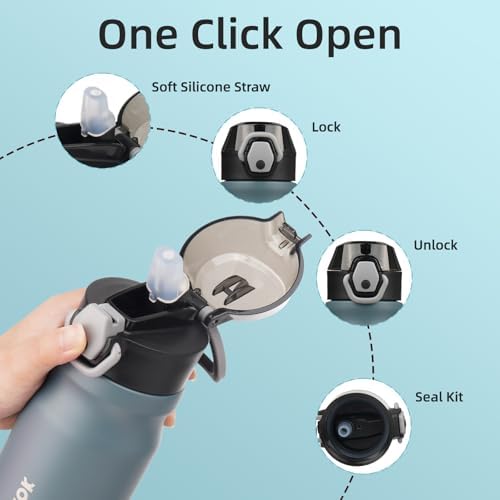 BJPKPK 14 oz Insulated Water Bottle, Straw, Handle, Stainless Steel Flask - Image 3