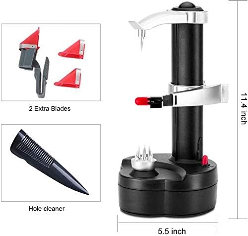 Electric Potato Peeler Automatic Apple Peeler, Smart Vegetable Fruit Peeler, Electric Peeler Machine [1 Adapter 2 Extra Blades] with Potato Cutter (Black-A)