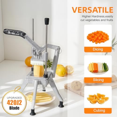 Commercial Vegetable Chopper, Heavy Duty Professional Fruit Dicer with 1/4" Replacement Blade, Stainless Steel French Fry Cutter, Fruit Slicer for Tomato Peppers Potato Mushroom