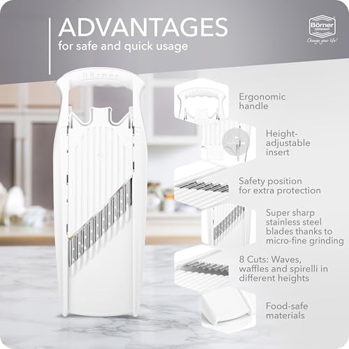 Börner by Reston Lloyd Wave-Waffle Power Line • Crinkle Cut/Spirelli Vegetable Slicer • Slicer for Wave Waffle Cut Style • Multiple Thickness Options • Made in Germany, White - Image 4