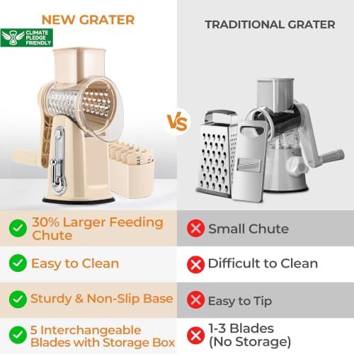 Rotary Cheese Grater, Large Vegetable Food Shredder, 5 Blades