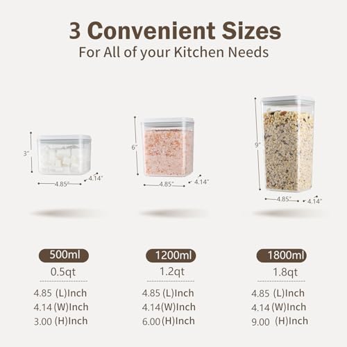 Pop Airtight Food Storage Containers Set with Lids, 6 Pcs Stackable One Button Opening Food Containers Kitchen Pantry Organization and Storage, BPA Free Stackable Cereal Container (0.5, 1.2, 1.8qt)*2