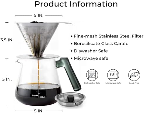 28oz Pour Over Coffee Maker, Borosilicate Glass Carafe with Filter
