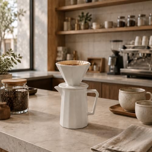 Pour Over Coffee Maker, Ceramic Coffee Dripper with Pot Set,White