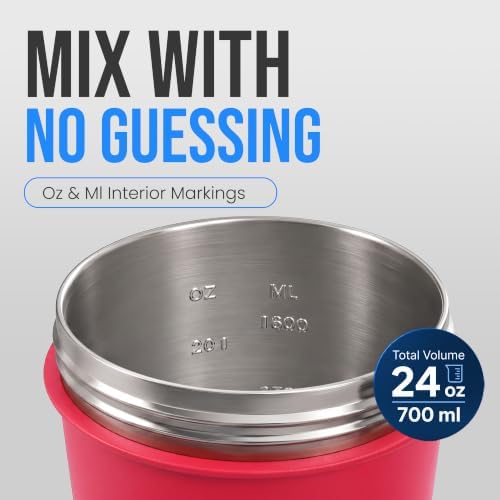 VELOMIX 24oz Stainless Steel Shaker Bottle with Wire Whisk (Red) - Image 5